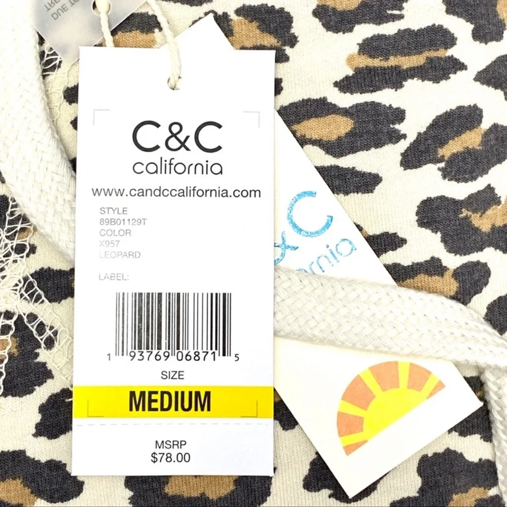 C&C California Leopard Print Twist Front Hooded Sweatshirt Size Medium